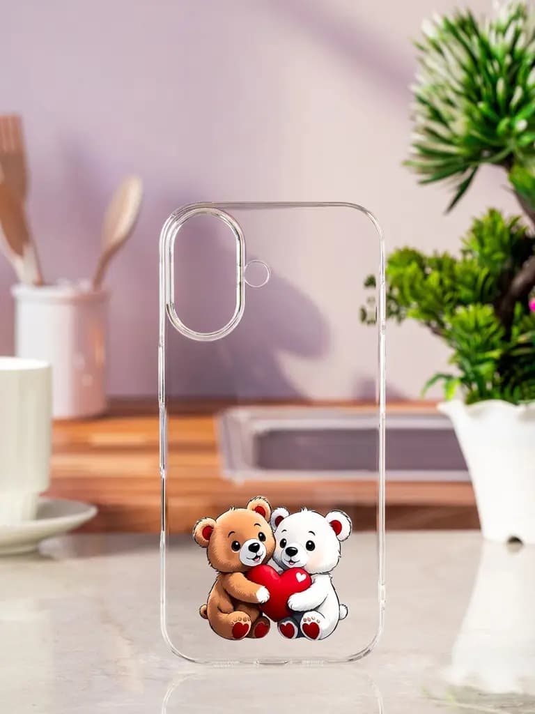 Teddy Bear With Heart Transparent Printed Mobile Case for Apple Iphone 17