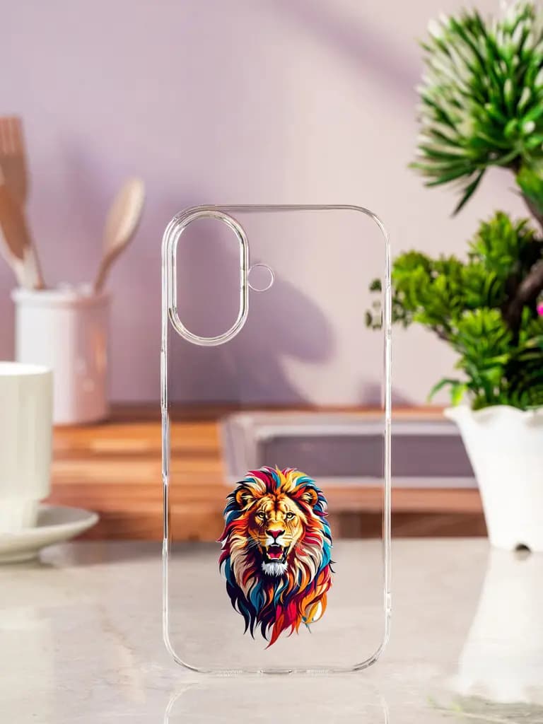 Geometric Lion Art Design Transparent Printed Mobile Case for Apple Iphone 17