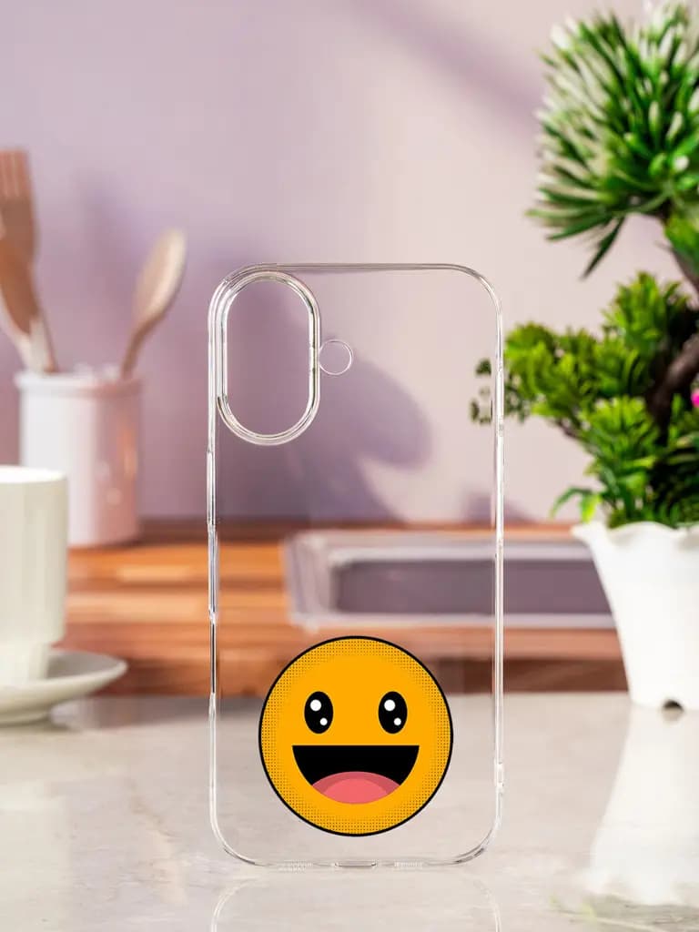 Smiley Face Transparent Printed Mobile Case for Apple Iphone 17