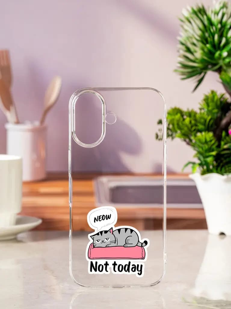 Not Today Lazy Cat Transparent Printed Mobile Case for Apple Iphone 17
