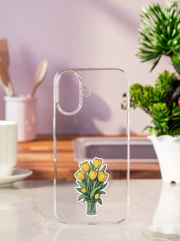 Vibrant Yellow Tulips Transparent Printed Mobile Case for Apple Iphone 17