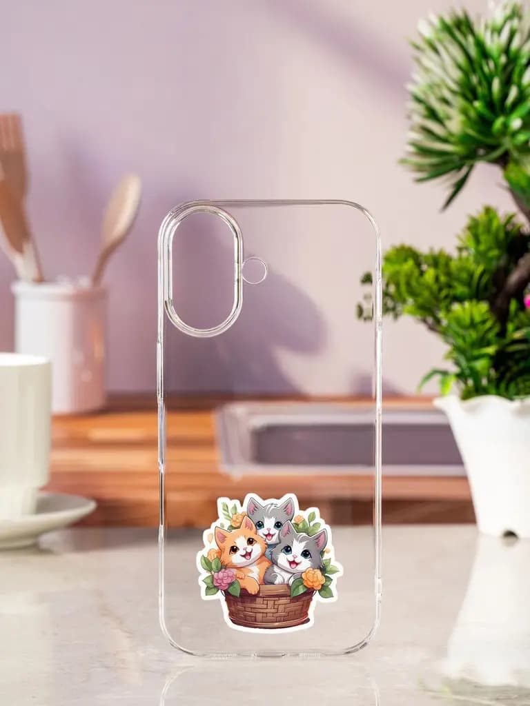 Kitten Basket Blooms Transparent Printed Mobile Case for Apple Iphone 17