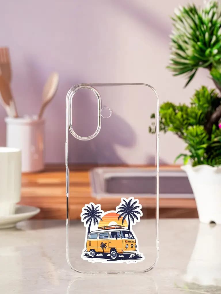Vw Bus And Palm Trees Transparent Printed Mobile Case for Apple Iphone 17