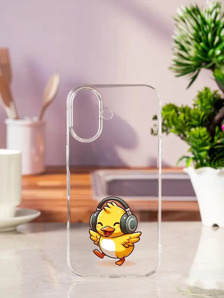 Dancing Duckling With Headphone Transparent Printed Mobile Case for Apple Iphone 17