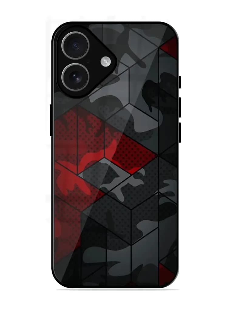 Red And Grey Pattern Glossy Metal Phone Cover for Apple Iphone 17