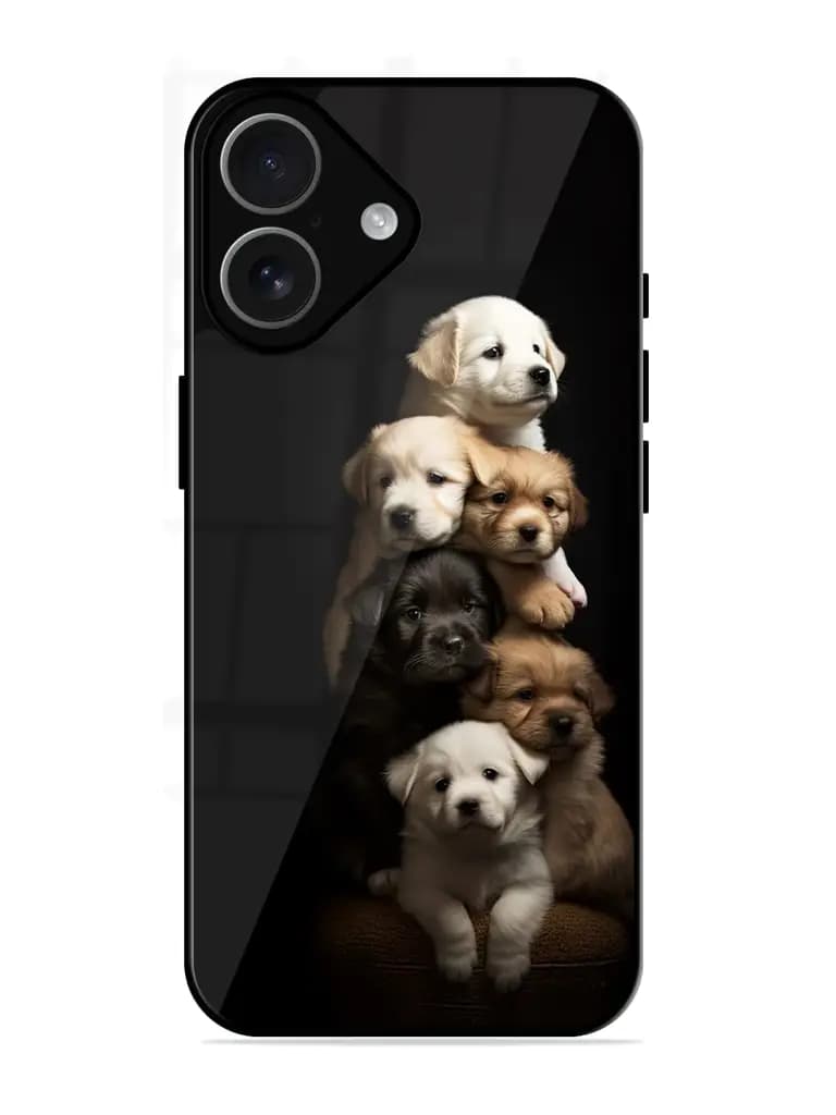 Cute Baby Dogs Glossy Metal Phone Cover for Apple Iphone 17