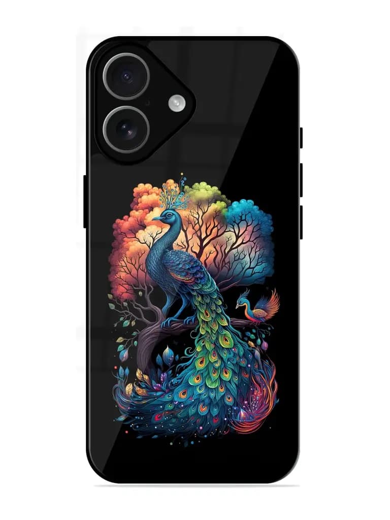 Peacock Tree Art Glossy Metal Phone Cover for Apple Iphone 17