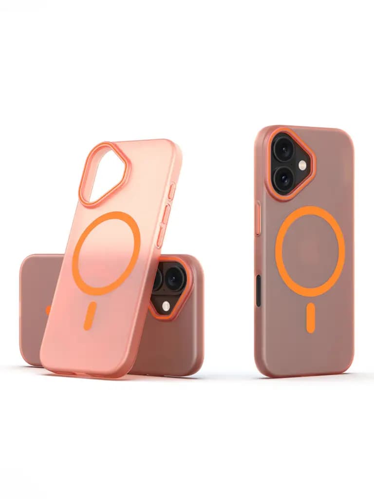 Frosted Matte MagSafe Transparent Orange Case For Apple Iphone 17