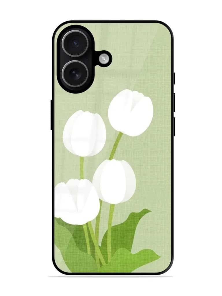 Stylized White Tulips Premium Glass Case for Apple Iphone 17