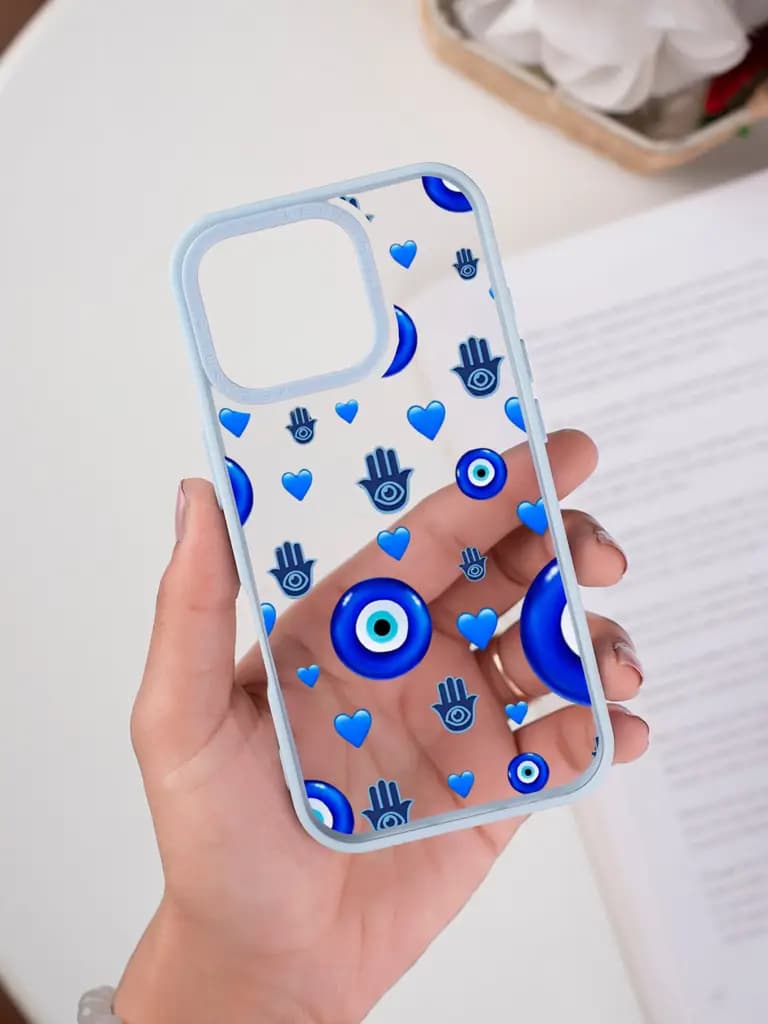 Evil Eye And Hamsa Pattern Transparent Printed Mobile Case for For Apple Iphone 17
