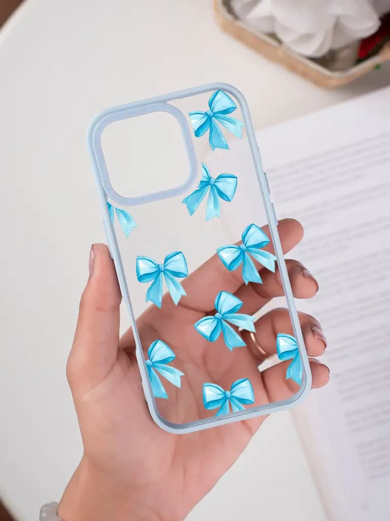 Blue Color Ribbon Transparent Printed Mobile Case for For Apple Iphone 17