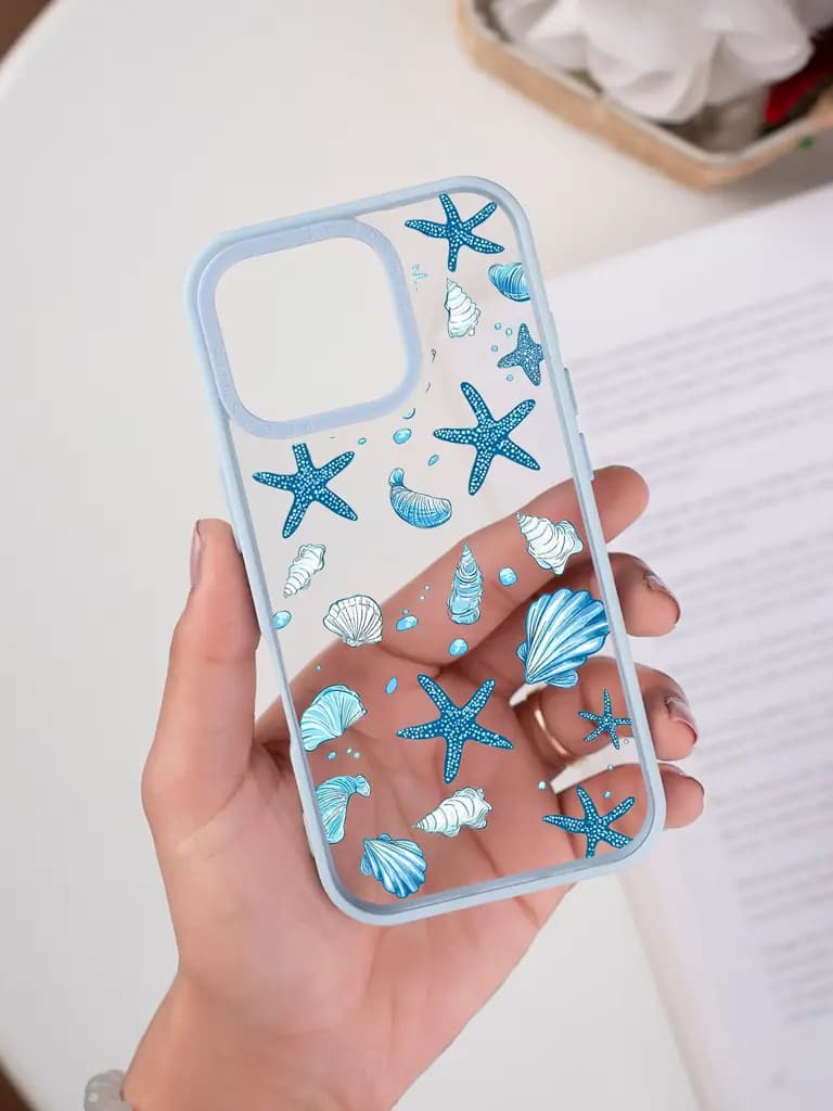 Cerulean Blue Nautical Treasures Pattern Transparent Printed Mobile Case for For Apple Iphone 17