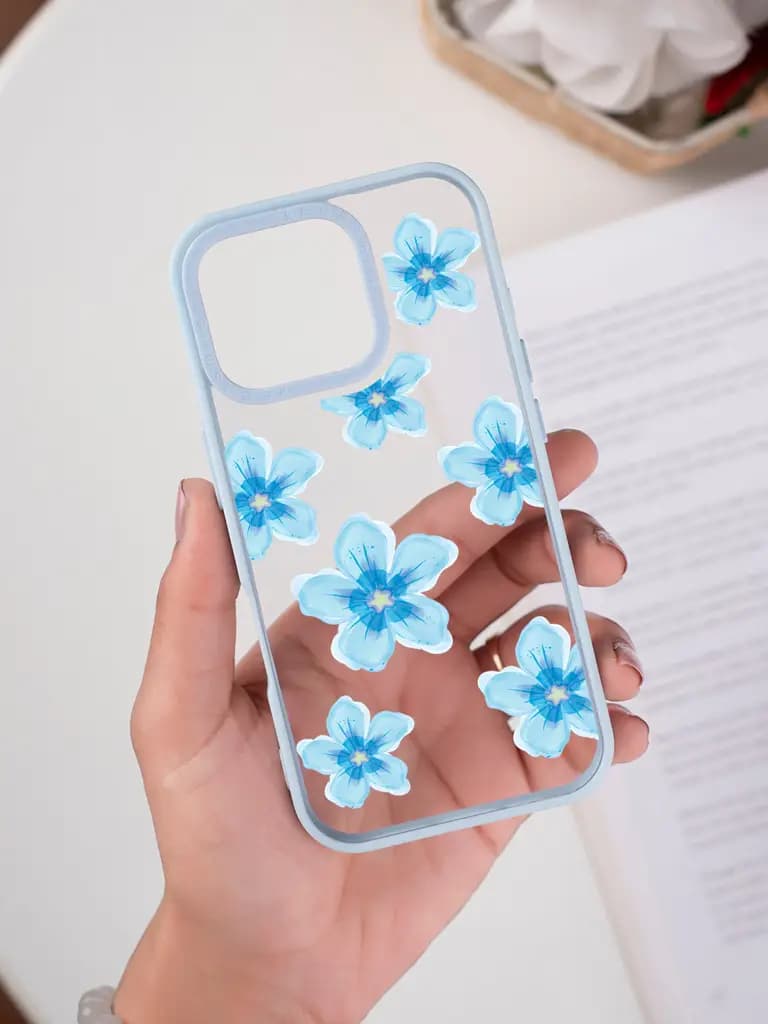 Minimalist Watercolor Blue Flower Transparent Printed Mobile Case for For Apple Iphone 17