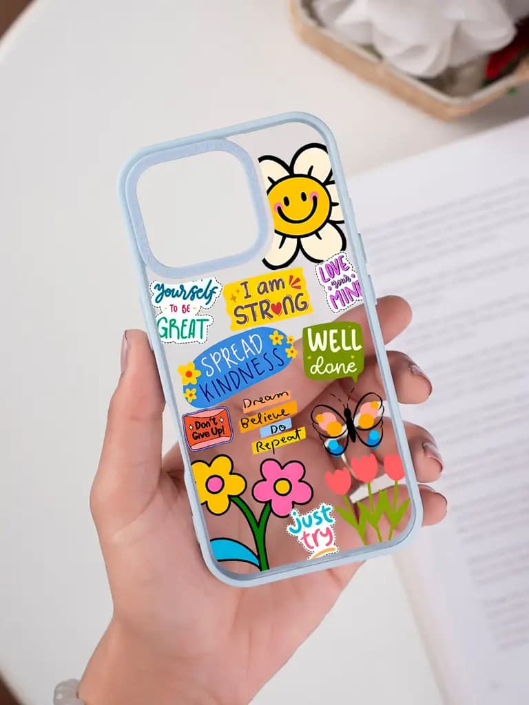 Motivational And Positive Sticker Transparent Printed Mobile Case for For Apple Iphone 17