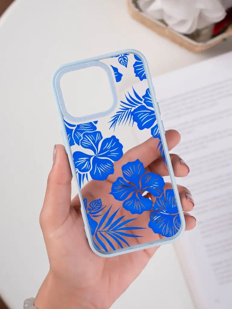 Hibiscus Flowers And Tropical Palm Fronds Transparent Printed Mobile Case for For Apple Iphone 17