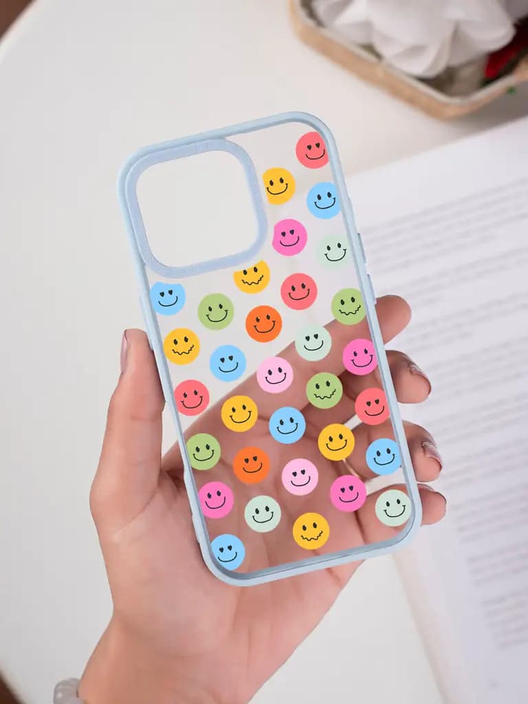 Retro Pastel Smiley Face Transparent Printed Mobile Case for For Apple Iphone 17
