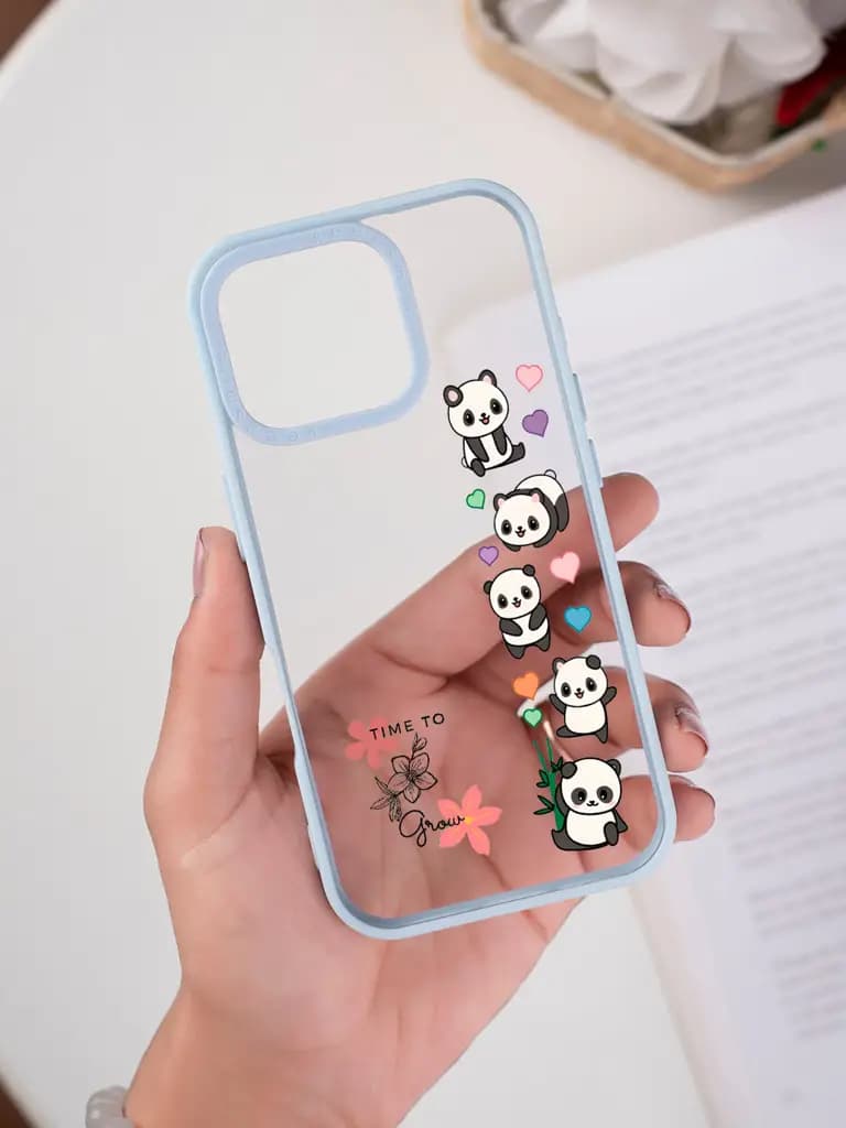 Panda And Floral Motivational Graphic Transparent Printed Mobile Case for For Apple Iphone 17
