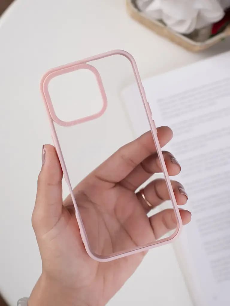 Crystal Clear With Pink Silicone Border Mobile Case For Apple Iphone 17