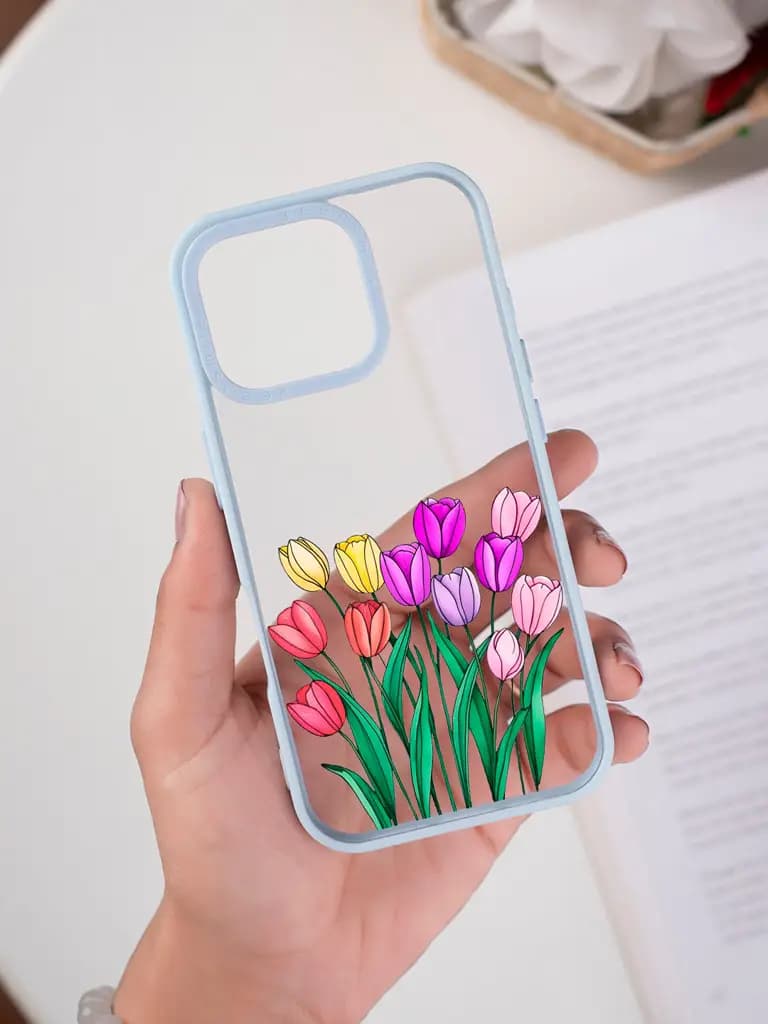 Watercolor Tulip Illustration Transparent Printed Mobile Case for For Apple Iphone 17