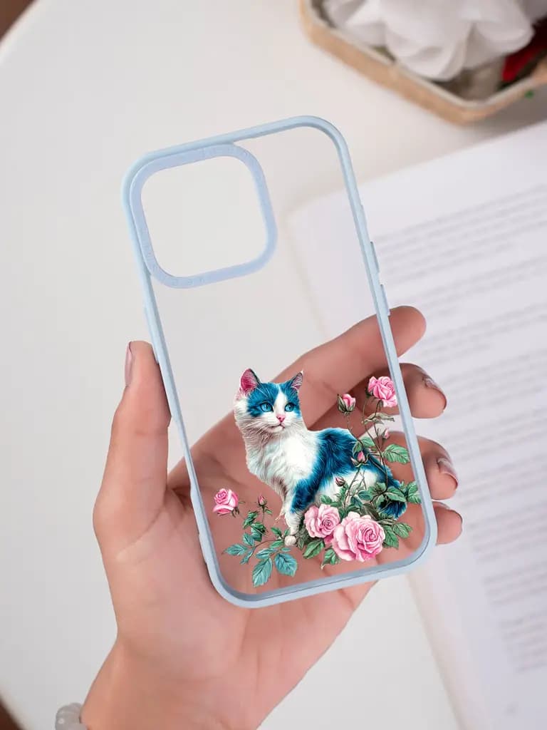Whimsical Cat And Rose Illustration Transparent Printed Mobile Case for For Apple Iphone 17