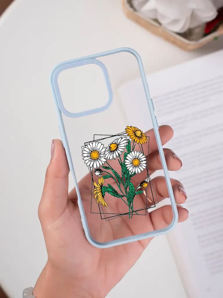 Geometric Daisy Illustration Transparent Printed Mobile Case for For Apple Iphone 17