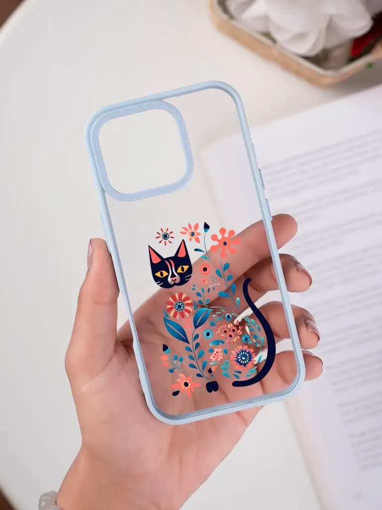 Folk Art Cat Illustration Transparent Printed Mobile Case for For Apple Iphone 17