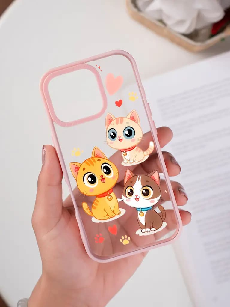 Kawaii Kitten Character Art Transparent Printed Mobile Case for For Apple Iphone 17