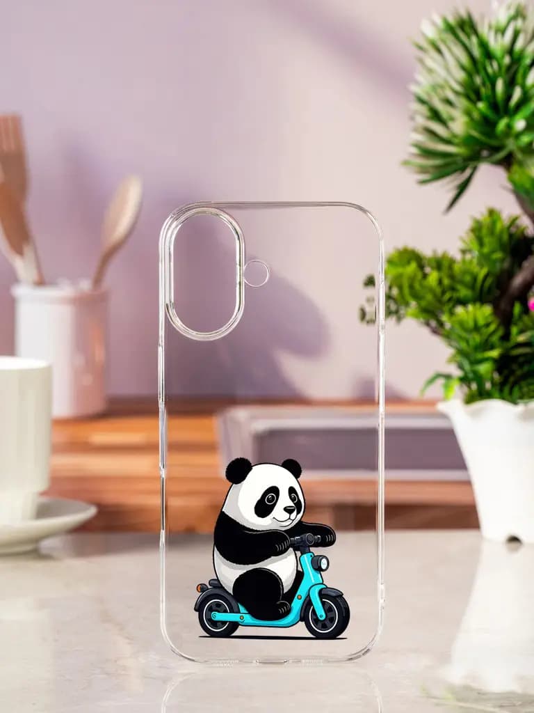 Panda Riding A Blue Scooter Transparent Printed Mobile Case for Apple Iphone 17