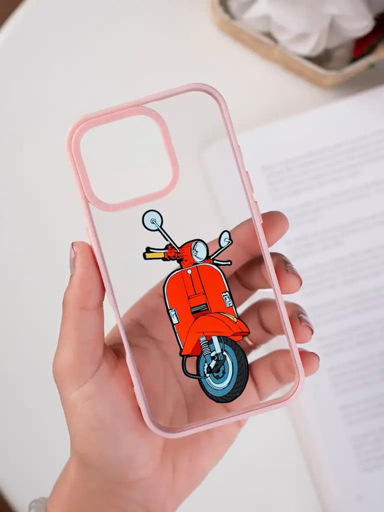 Vintage Scooter Illustration Transparent Printed Mobile Case for For Apple Iphone 17