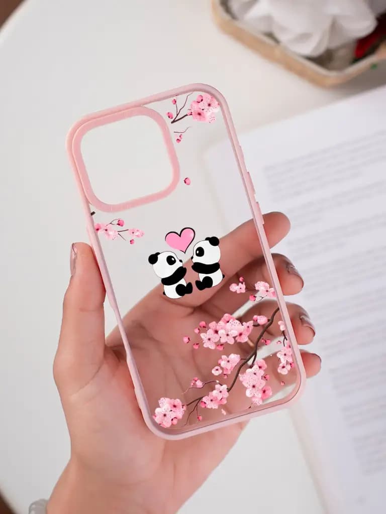Panda Cherry Blossom Illustration Transparent Printed Mobile Case for For Apple Iphone 17