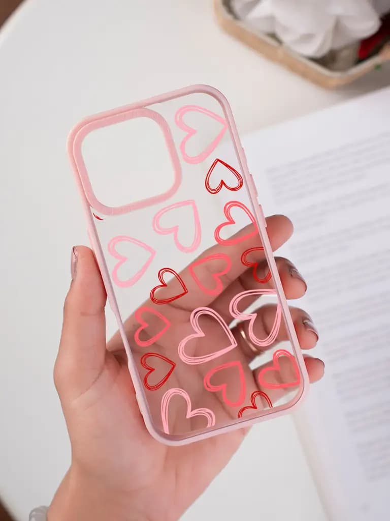 Minimalist Hand-Drawn Heart Pattern Transparent Printed Mobile Case for For Apple Iphone 17