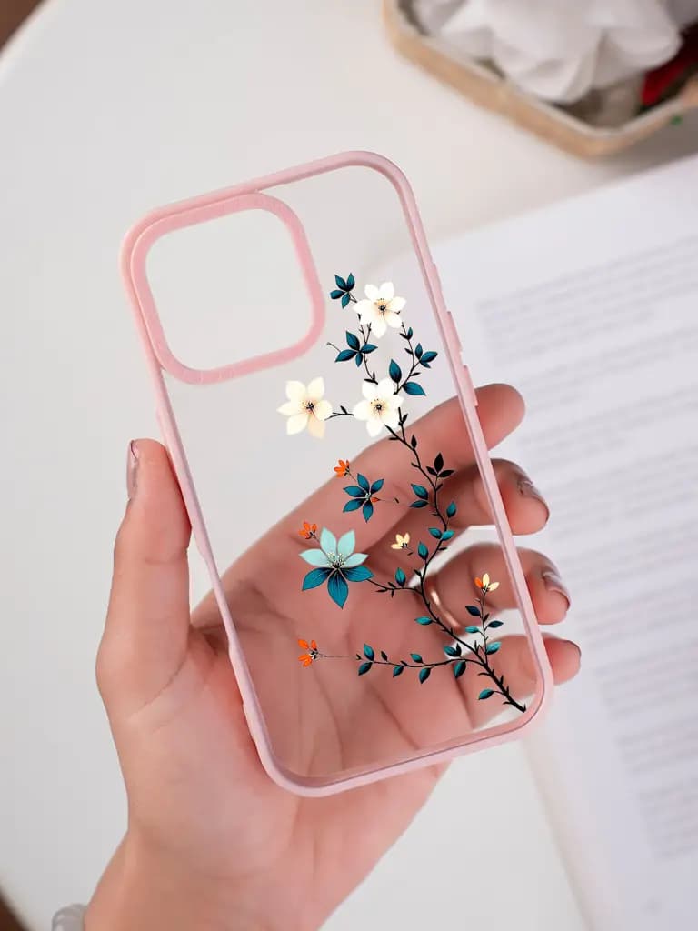 Minimalist Chinoiserie Floral Illustration Transparent Printed Mobile Case for For Apple Iphone 17