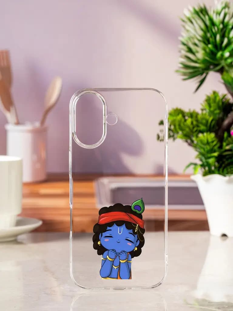 Cartoon-Style Illustration Of Lord Krishna Transparent Printed Mobile Case for Apple Iphone 17