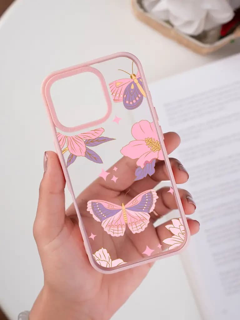 Dreamy Butterfly And Hibiscus Design Transparent Printed Mobile Case for For Apple Iphone 17