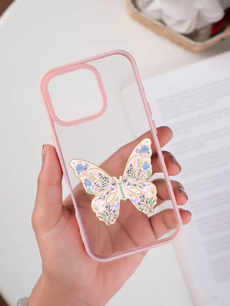 Floral Butterfly Illustration Transparent Printed Mobile Case for For Apple Iphone 17