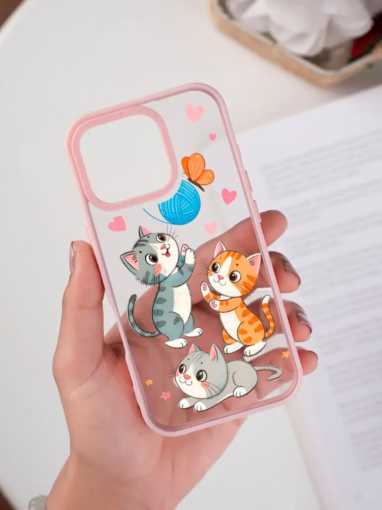 Playful Kittens Narrative Illustration Transparent Printed Mobile Case for For Apple Iphone 17