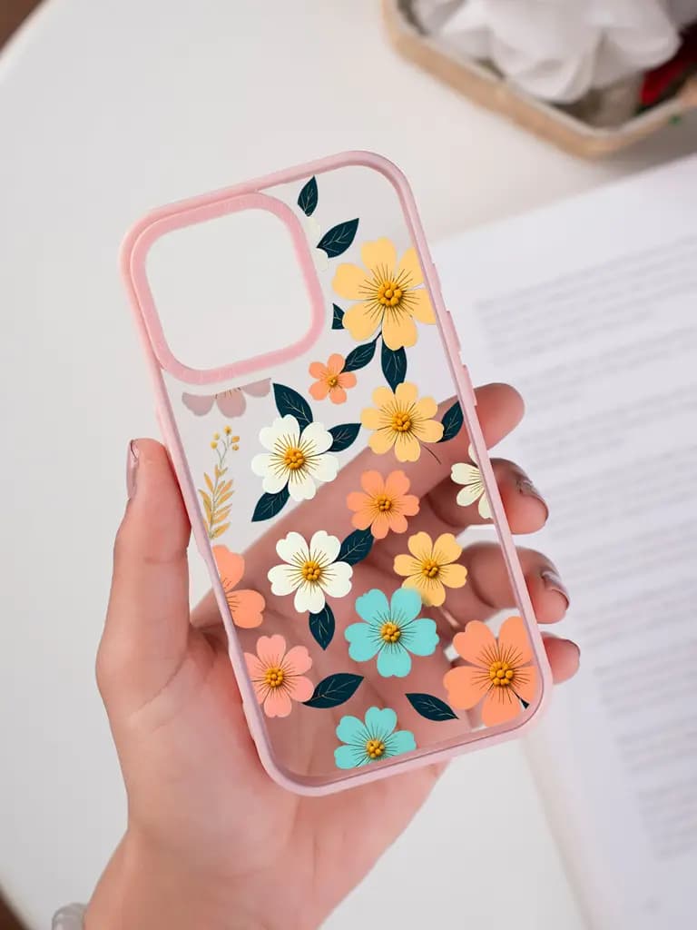 Modern 3D Floral Design Transparent Printed Mobile Case for For Apple Iphone 17