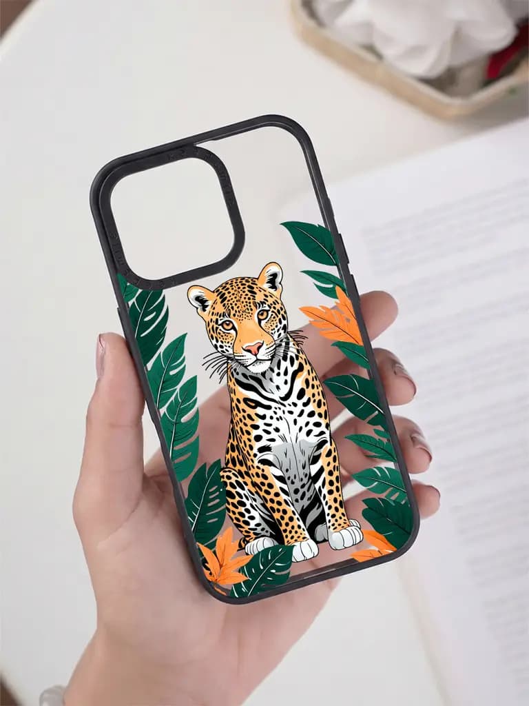 Tropical Jaguar Illustration Transparent Printed Mobile Case for For Apple Iphone 17