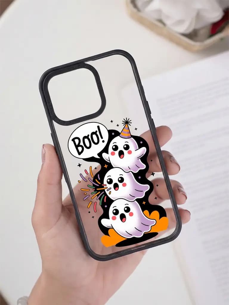 Friendly Ghosts Illustration Transparent Printed Mobile Case for For Apple Iphone 17