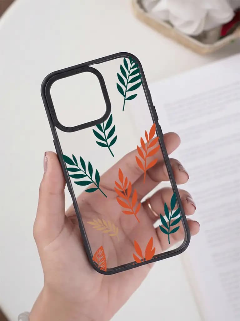 Minimalist Earth-Tone Botanical Pattern Transparent Printed Mobile Case for For Apple Iphone 17