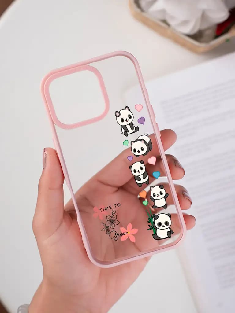Panda And Floral Motivational Graphic Transparent Printed Mobile Case for For Apple Iphone 17