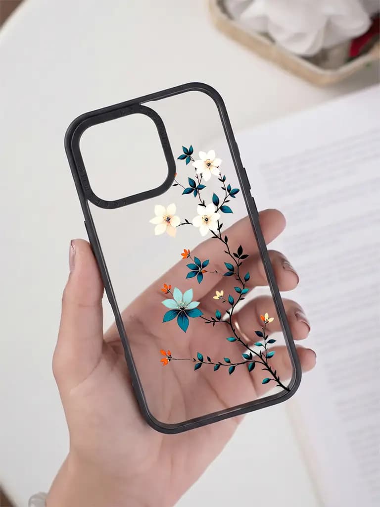 Minimalist Chinoiserie Floral Illustration Transparent Printed Mobile Case for For Apple Iphone 17