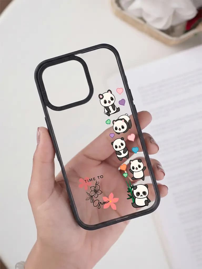 Panda And Floral Motivational Graphic Transparent Printed Mobile Case for For Apple Iphone 17
