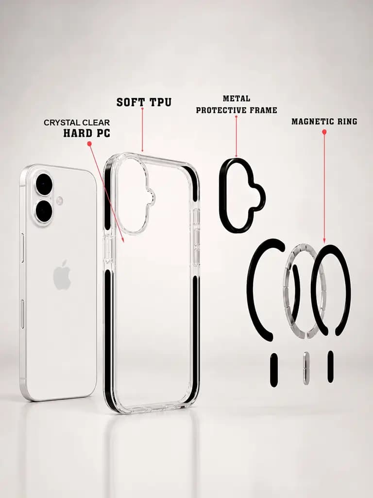 MagSafe Compatible Transparent Case for Apple Iphone 17 with Metal Lens Protection & Soft TPU Edges