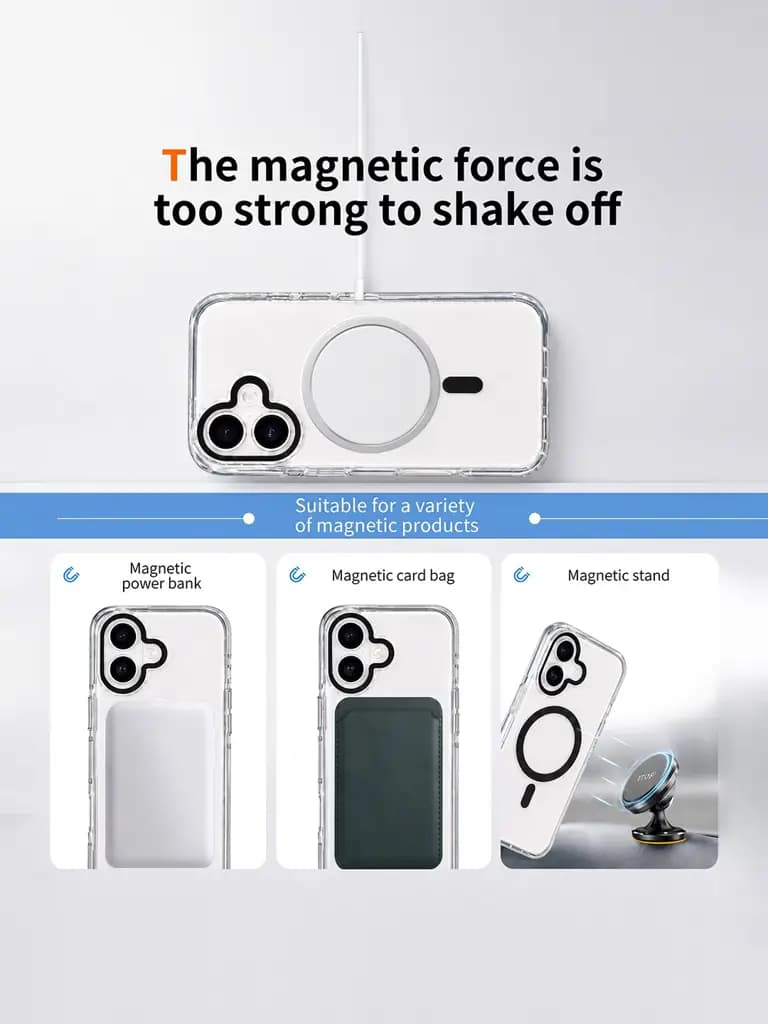 MagSafe Compatible Transparent Case for Apple Iphone 17 with Metal Lens Protection & Soft TPU Edges