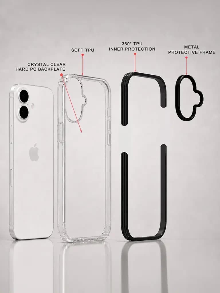 Premium Crystal Clear Hybrid Case  for Apple Iphone 17 with Metal Camera Guard & Shockproof Corners